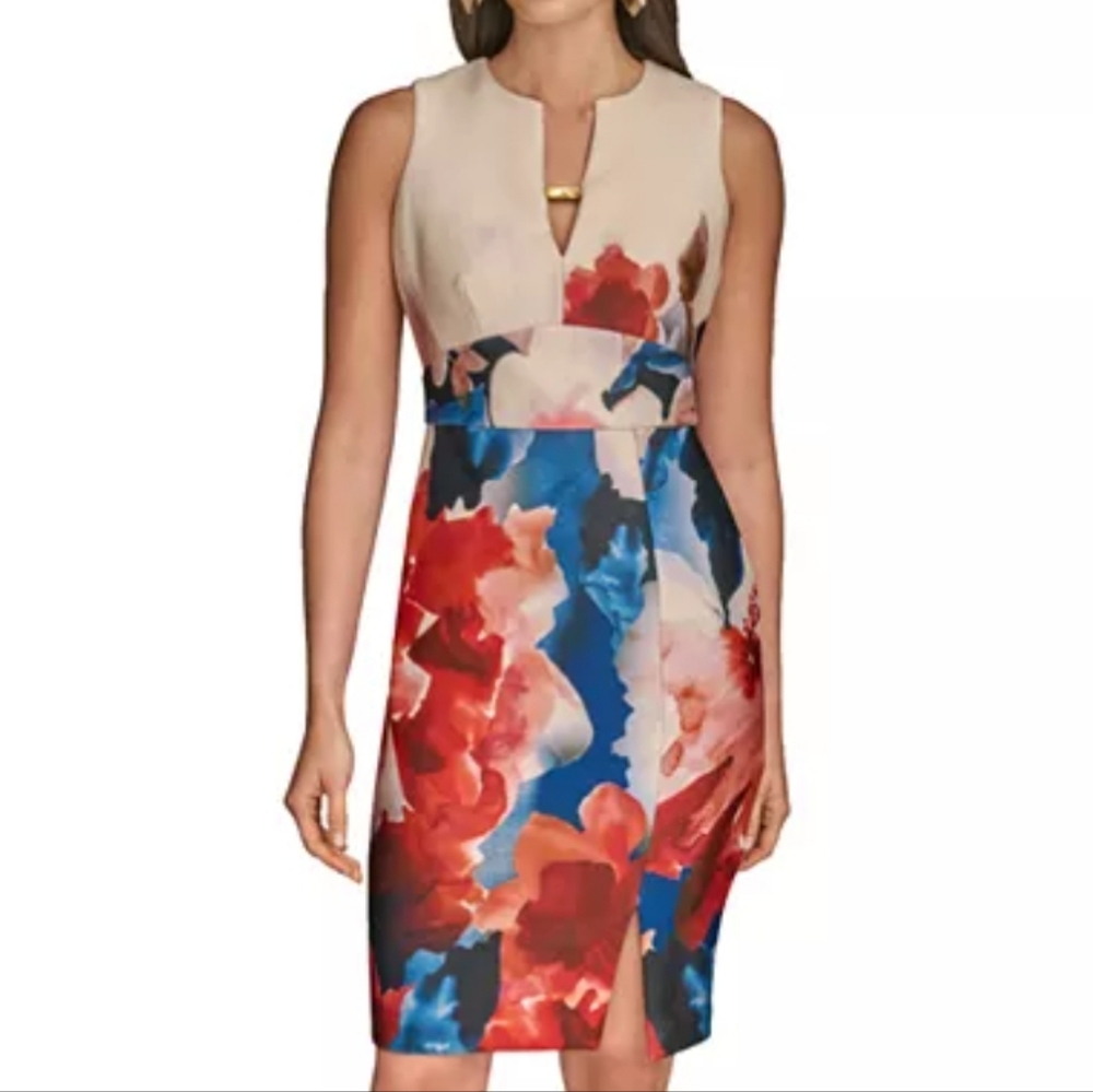 Donna Karan Floral Sleeveless Sheath Dress - Picture 2 of 16